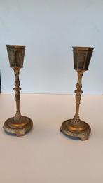 Mooie vintage kandelaar in massief verguld messing, Antiek en Kunst, Ophalen of Verzenden, Overige materialen