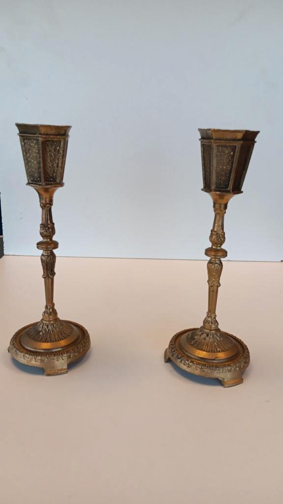 Mooie vintage kandelaar in massief verguld messing, Antiek en Kunst, Antiek | Kandelaars, Overige materialen, Ophalen of Verzenden