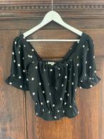 H&M crop top shirt donkerblauw beige stippen maat S 36, H&M, Blauw, Ophalen of Verzenden, Zo goed als nieuw