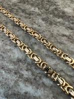 14k gouden massieve platte koningsketting met witgoud 70 cm, Sieraden, Tassen en Uiterlijk, Kettingen, Ophalen of Verzenden