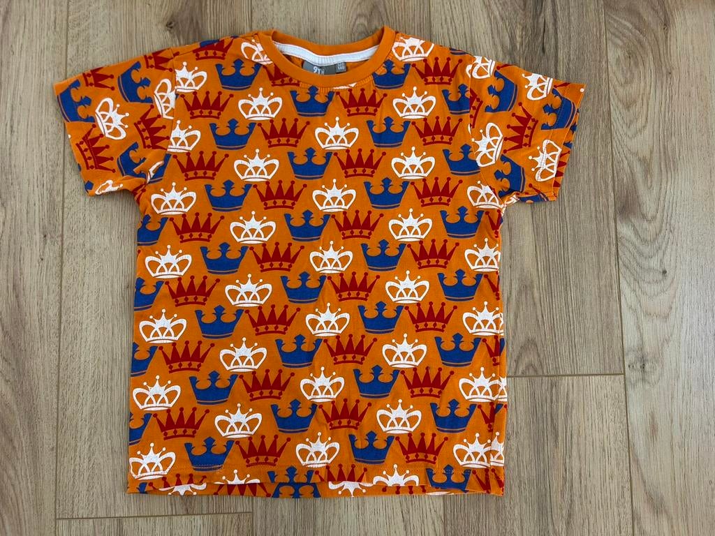 Koningsdag shirt korte mouw oranje kroon rood wit blauw 134, Kinderen en Baby's, Kinderkleding | Maat 134, Ophalen of Verzenden