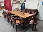 Unieke Eiken Stamtafel Koperen beslag met 9 Stoelen 264x97cm, Huis en Inrichting, Barren, Ophalen, Zo goed als nieuw, Inclusief barstoelen