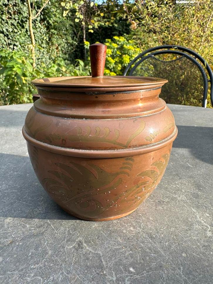 Antieke Incrusto koperen tabakspot Daalderop, Antiek en Kunst, Antiek | Koper en Brons, Koper, Ophalen of Verzenden