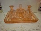 Art Deco poederroze glazen kaptafel set, Antiek en Kunst, Antiek | Glas en Kristal, Ophalen of Verzenden