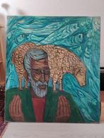 Elly Kuipers (1938-2016) schilderij 'Man met lam en vissen', Antiek en Kunst, Kunst | Schilderijen | Klassiek, Ophalen