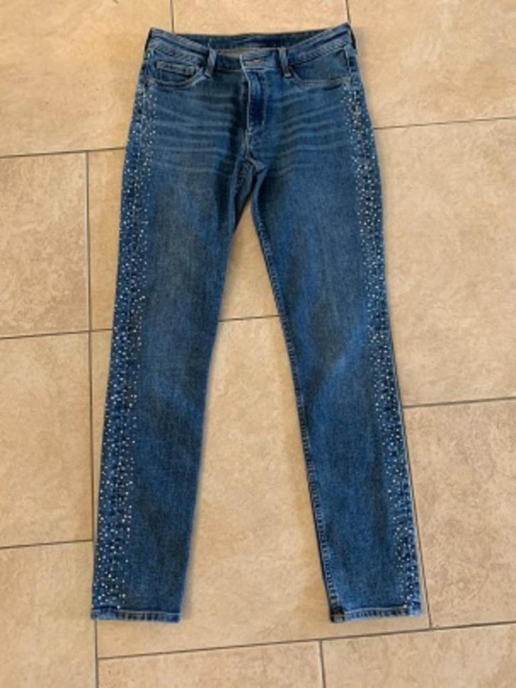D158/1 Leuke skinny fit spijkerbroek met strass steentjes, Kinderen en Baby's, Kinderkleding | Maat 158, Zo goed als nieuw, Meisje