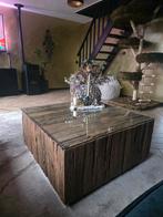 Sleeper wood salontafel 100x100x45 incl. glasplaat, 100 tot 150 cm, Ophalen of Verzenden, Zo goed als nieuw, Minder dan 50 cm