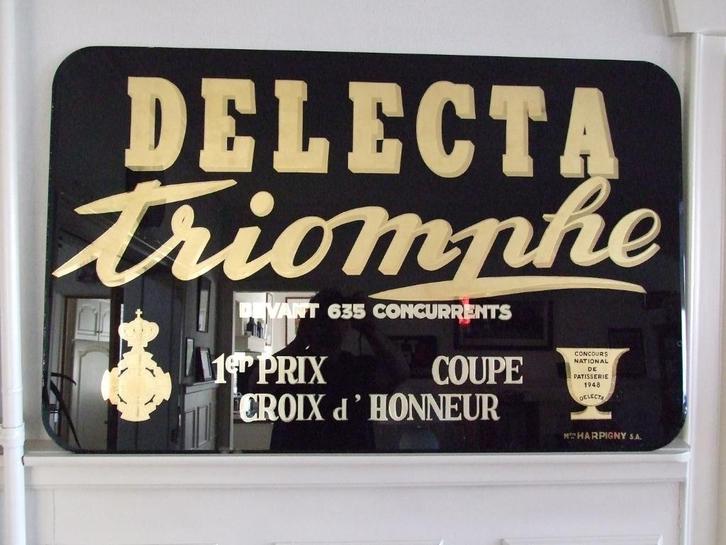 2 prachtige glasplaten van Delecta bakkerij producten 1948, Verzamelen, Merken en Reclamevoorwerpen, Gebruikt, Reclamebord, Ophalen