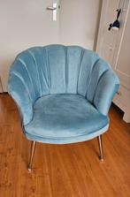 Luxe Velvet Schelp Fauteuil Mila - Babyblauw, Zilver, Huis en Inrichting, Fauteuils, Ophalen, Zo goed als nieuw