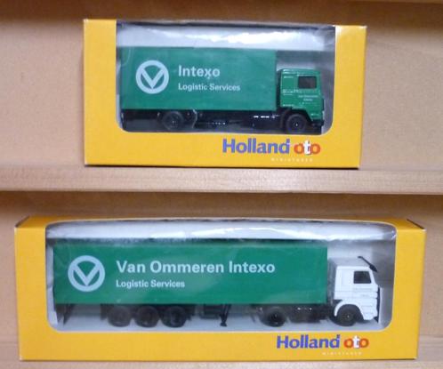 INTEXO LOGISTIC SERVICES  set  vrachtwagens  1/87  HO, Hobby en Vrije tijd, Modeltreinen | H0, Zo goed als nieuw, Overige typen