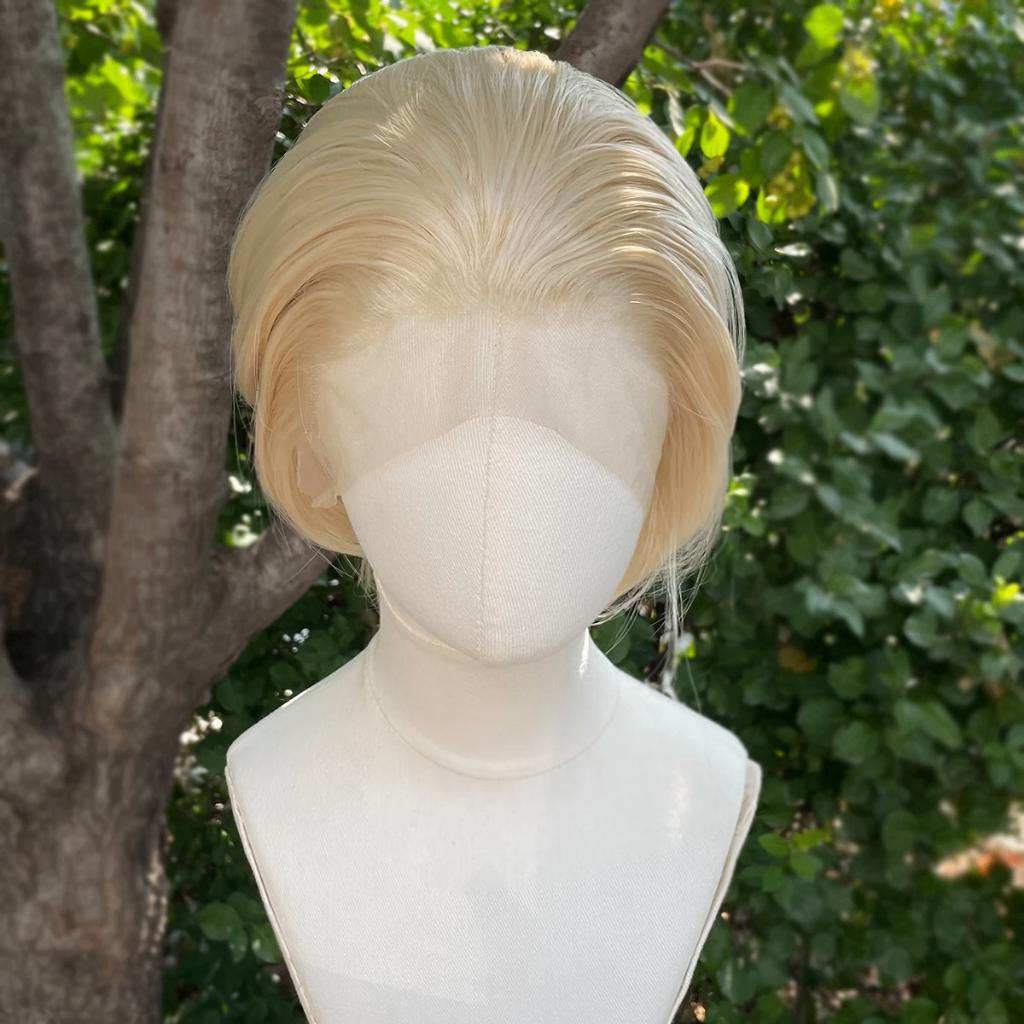Blonde Korte Bob Pruik Met Lace Vrouwen Mannen Blond Haar, Verzenden, Nieuw, Pruik of Haarverlenging