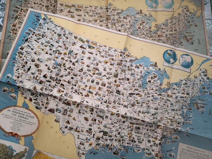 2 x Landkaart Verenigde Staten van Amerika (USA) afm 80 x 60, Boeken, Atlassen en Landkaarten, Landkaart, 1800 tot 2000, Ophalen of Verzenden