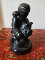 Prachtig stenen beeld van Eskimomeisje met hond, Verzamelen, Verzenden, Zo goed als nieuw, Dier