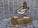 schattig glas in lood winterkoninkje op houten voet, Ophalen of Verzenden