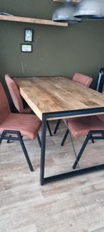 Houten Eettafel zonder stoelen 160x90 Mango hout met ijzeren, Ophalen, Gebruikt, 100 tot 150 cm, Vijf personen of meer