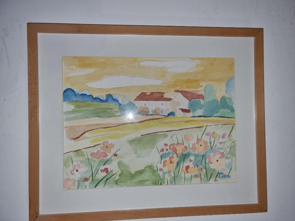 Toon Hermans Aquarel  uniek werk Zomer Landschap, Antiek en Kunst, Kunst | Schilderijen | Klassiek, Ophalen
