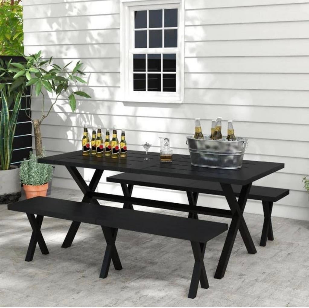 Outsunny Biertafelset voor 4 Personen, Zwart, Houtlook NIEUW, Ophalen, A, Rechthoekig, A