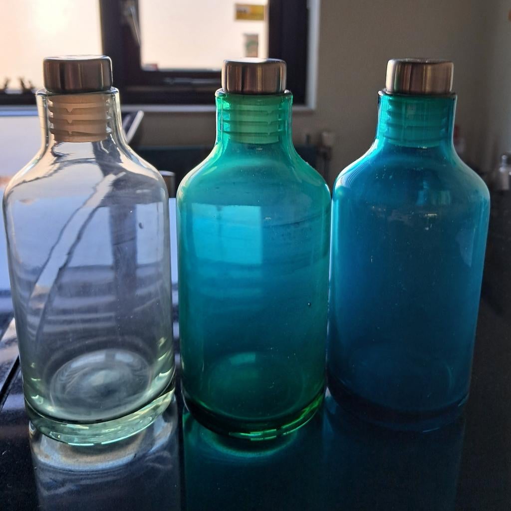 Prachtige oude glazen flessen, Gebruikt, Overige kleuren, Ophalen of Verzenden, Glas