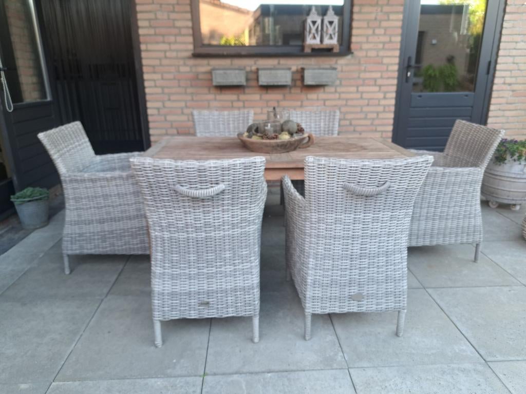 6 grijze wicker tuinstoelen van HARTMAN, Ophalen, Gebruikt, Wicker