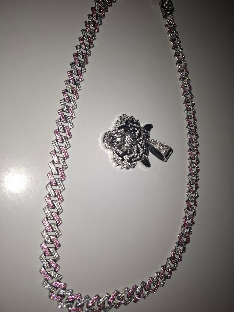 Moissanite rapper ketting (Zelfgemaakt), Ophalen of Verzenden, Nieuw, Overige kleuren, Overige materialen