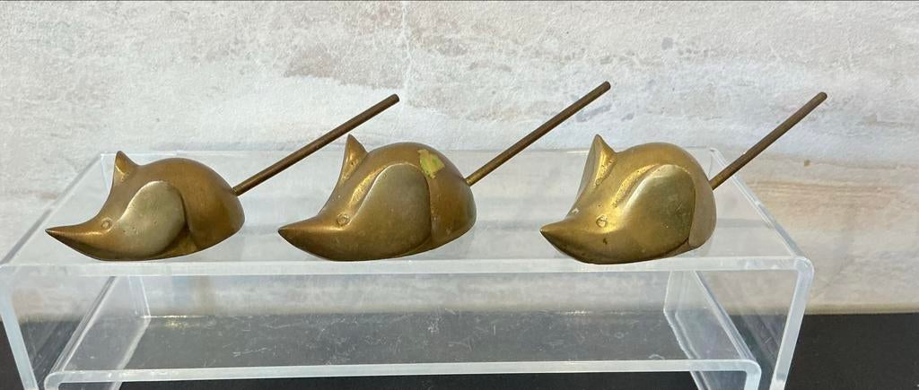 Vintage Bronzen/Koperen Muisjes - Set van 3 (Jaren '70), Verzenden
