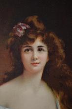 FRANKIRIJK 1912 PORTRET MEISJE LANG HAAR LILA BLOEM, Ophalen of Verzenden, Voor 1920, Ongelopen, Overige thema's