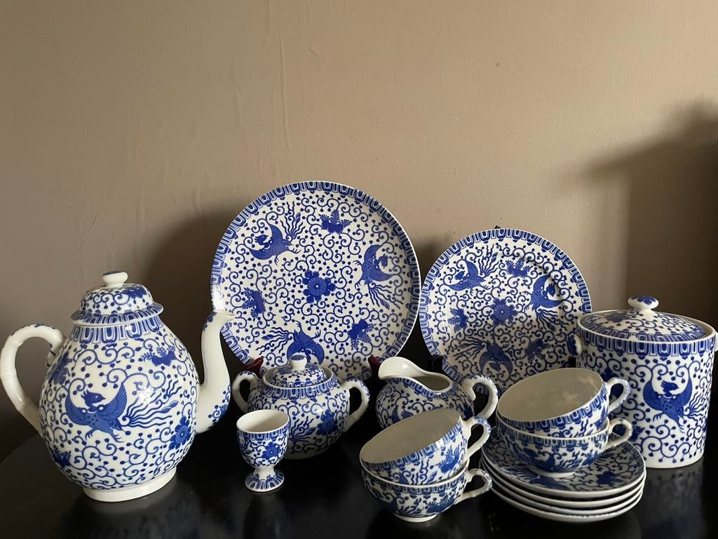 Japans blauw phoenix feniks servies, Ophalen of Verzenden