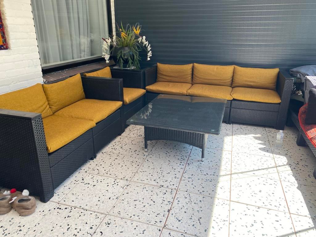 Te koop compleete  tuin set, Ophalen, Gebruikt, Kunststof, Bank