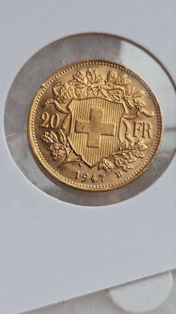 Gouden 20 francs 1947 zwitserland, Ophalen of Verzenden, Vóór koninkrijk, Overige waardes, Goud