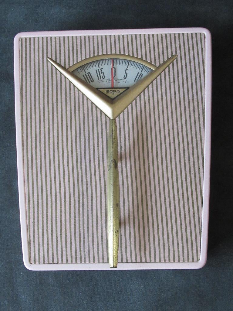 Retro vintage personen weegschaal Borg roze / goud Cadillac., Ophalen of Verzenden, Huis en Inrichting