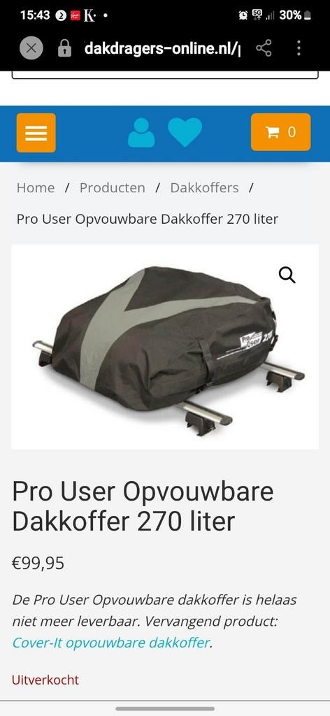 Pro User Opvouwbare Dakkoffer 270 liter - Zo goed als nieuw, Auto diversen, Dakkoffers, Ophalen of Verzenden, Zo goed als nieuw