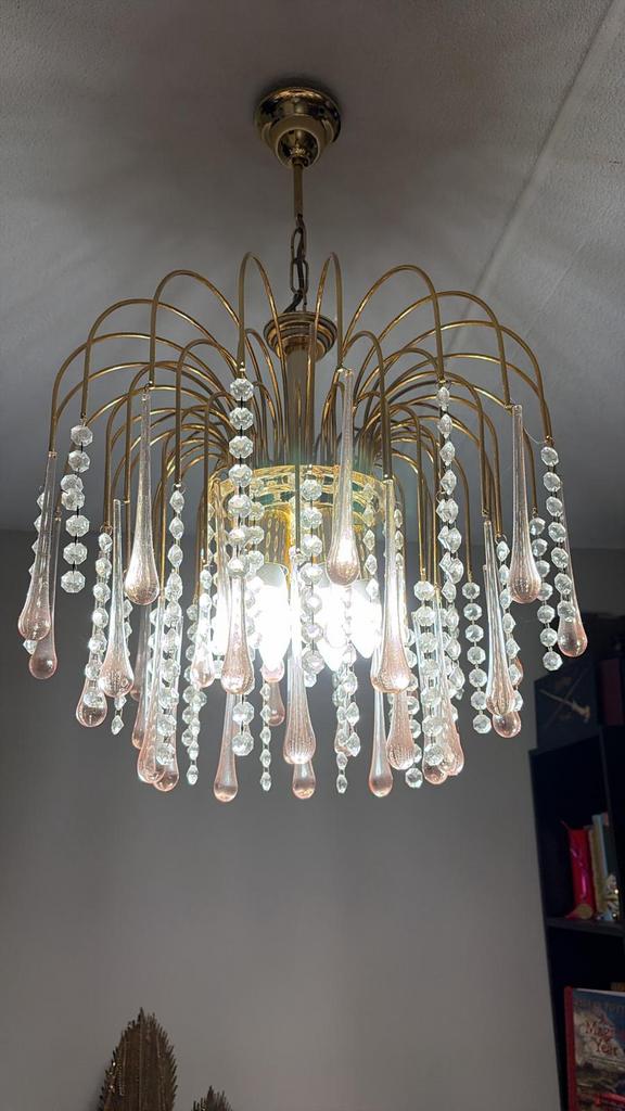 Murano vintage teardrop waterfall kroonluchter roze goud, Ophalen of Verzenden, Zo goed als nieuw