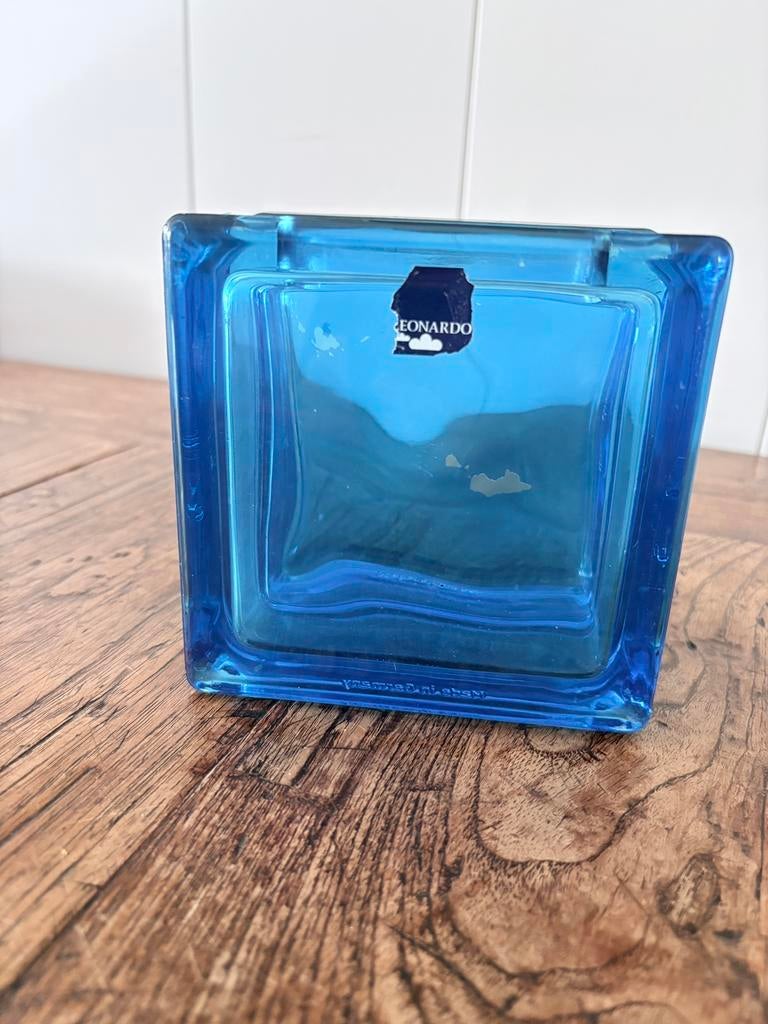 Vintage Leonardo blok vaasje, blauw., Antiek en Kunst, Antiek | Glas en Kristal, Ophalen of Verzenden