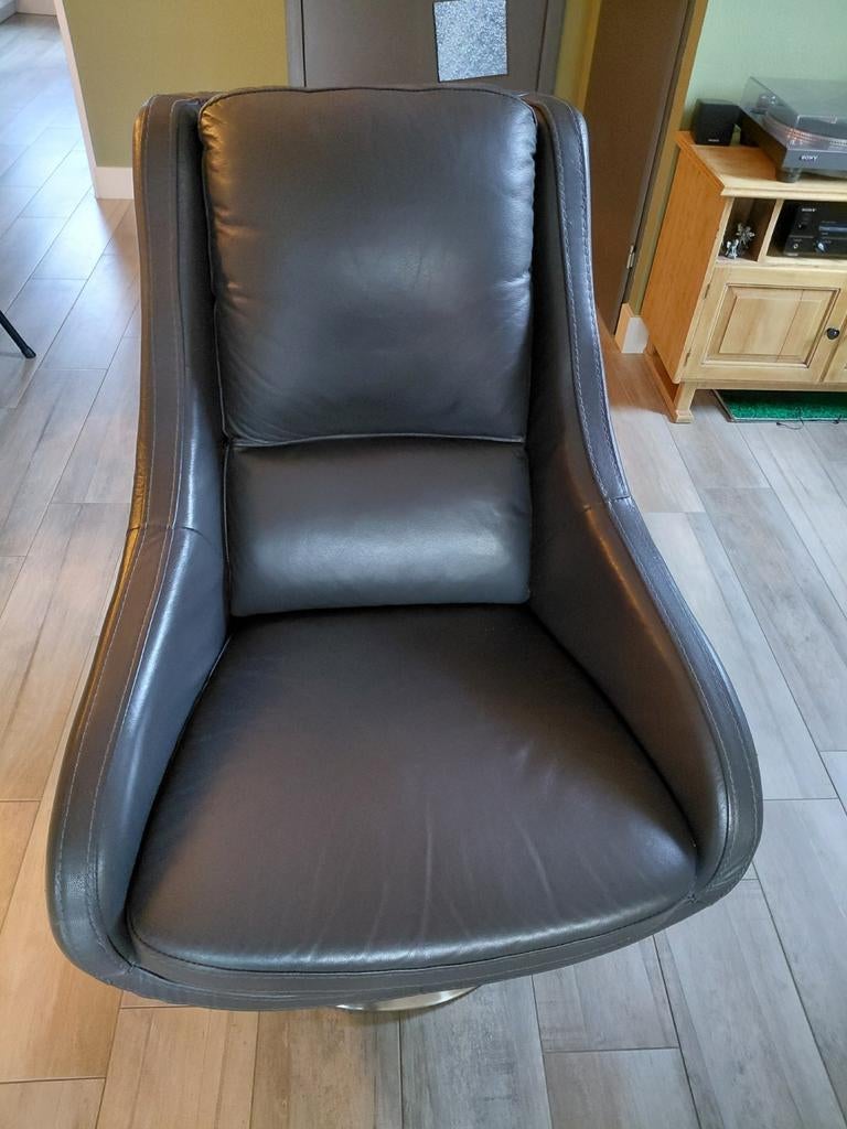 Leren fauteuil op draaivoet, Ophalen, Gebruikt, 75 tot 100 cm, Leer