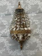 Antieke koperen wandlamp met kristal, Ophalen of Verzenden