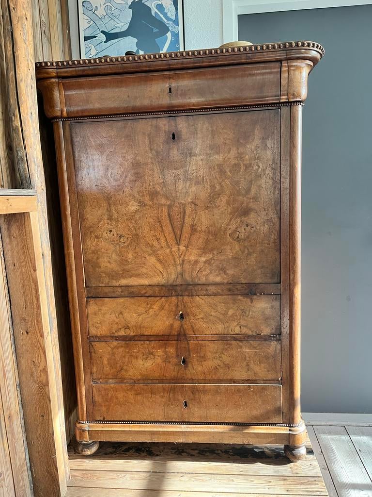 Antiek Biedermeier Secretaire - Notenhout, Antiek en Kunst, Ophalen