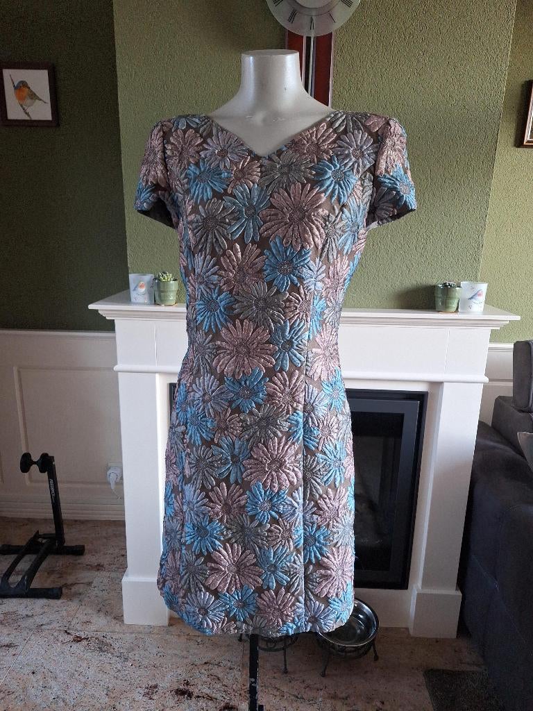 Caroline Biss bloemen roze blauw bruin jurk 38, Maat 38/40 (M), Bruin, Verzenden, Zo goed als nieuw