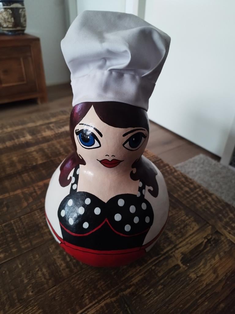 Vintage handgeschilderde chef kok gemaakt van een kalebas, Ophalen of Verzenden