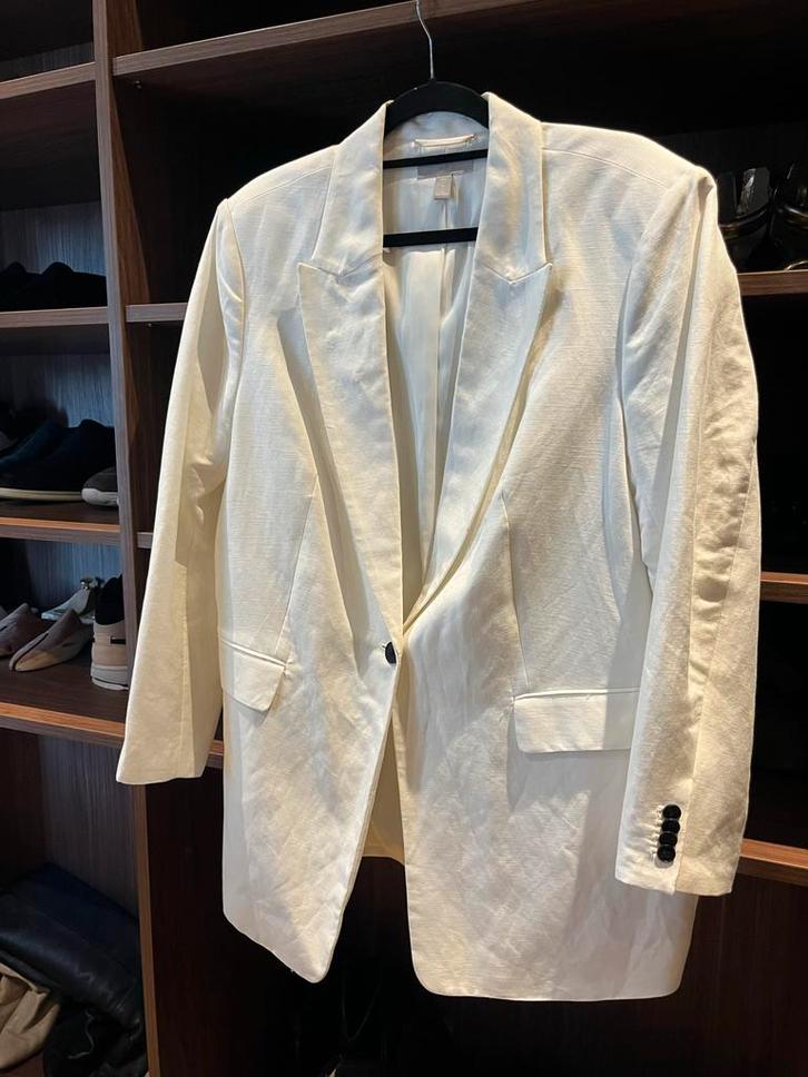Witte linnen blazer H&M, Kleding | Dames, Jasjes, Kostuums en Pakken, Gedragen, Jasje, Maat 42/44 (L), Wit, Ophalen of Verzenden