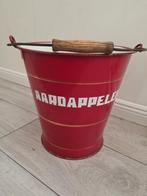 Vintage rode emaille emmer 'AARDAPPELEN' met houten handvat, Ophalen, Gebruikt, Overige materialen, Met handgreep