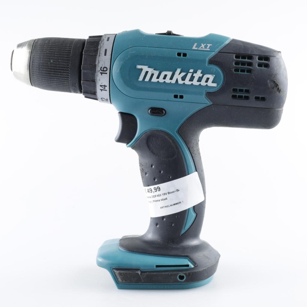 Makita DDF453 18V Boor-/Schroefmachine Body | Prima staat, Makita, Zo goed als nieuw, Support@makita.com, Makita Corporation, 3-11-8, Sumiyoshi-cho, 
Anjo, Aichi 446-8502
Japan