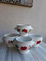 Retro set van 5 soepkommen met groentemotief, Keramiek, Ophalen of Verzenden, Zo goed als nieuw, Kom(men)