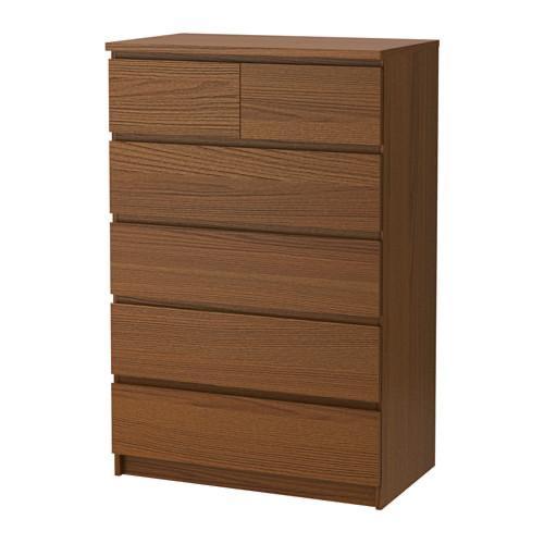 2x IKEA MALM Ladekast Bruin - 6 Lades, Huis en Inrichting, Kasten | Dressoirs, Gebruikt, 50 tot 100 cm, 25 tot 50 cm, Met lade(s)