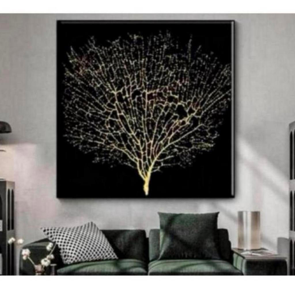 Abstract Gouden Boom van Leven goud levensboom canvas 90x90, Nieuw, Ophalen of Verzenden, H, H