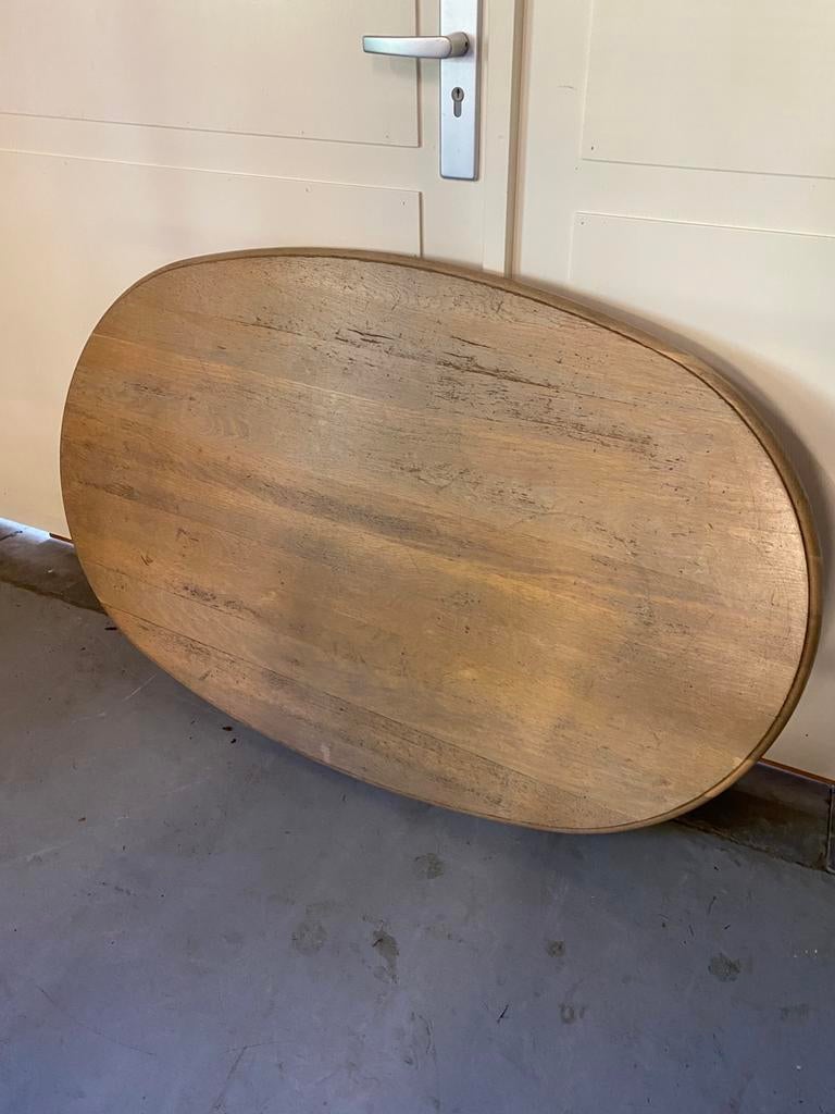 Eiken houten ovale salon en eetkamertafel, Ophalen, Gebruikt, 100 tot 150 cm, Eikenhout