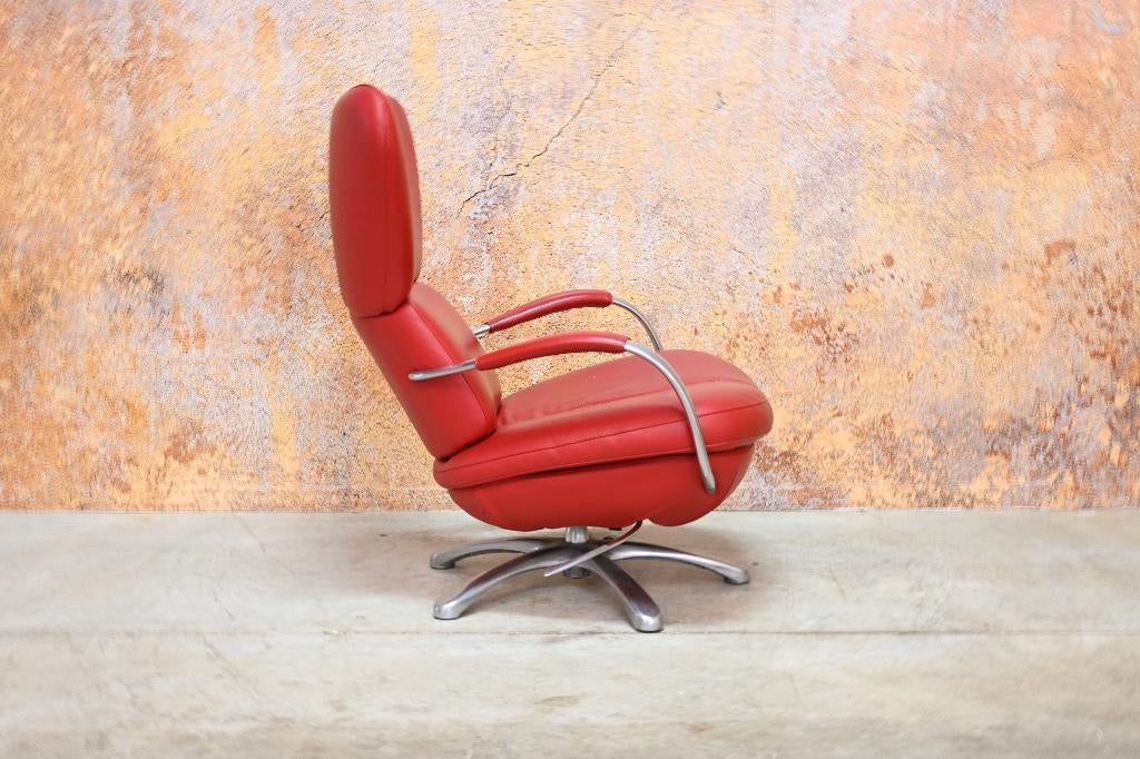 ZGANieuw! rode leren Leolux Formi design draaifauteuil, Leolux, Leolux, 75 tot 100 cm, Ophalen of Verzenden