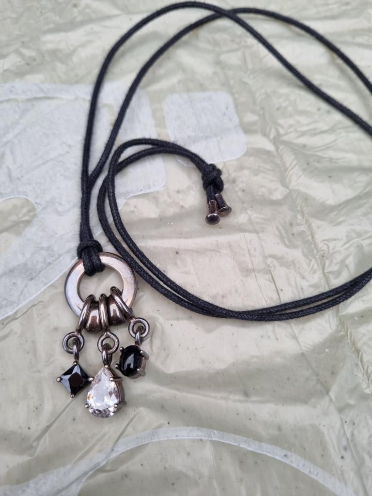Tisento ketting Hanger leren koord., Ophalen of Verzenden, Zilver