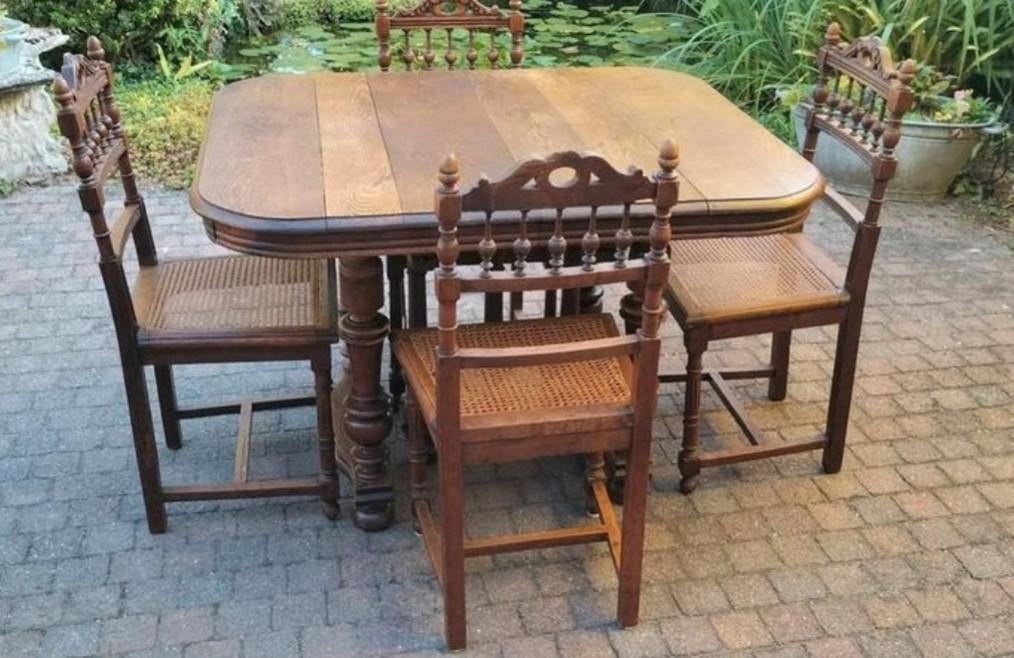 Antieke eiken eettafel met 6 stoelen, Antiek en Kunst, Antiek | Meubels | Tafels, Ophalen