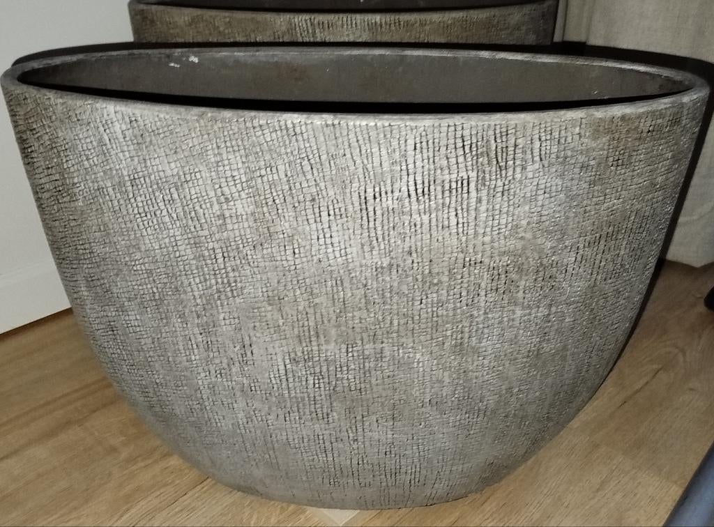 2x Bela Arte bloempot Mira taupe 50 x 20 x 36 cm, Ophalen, Rond, Aardewerk, Minder dan 40 cm