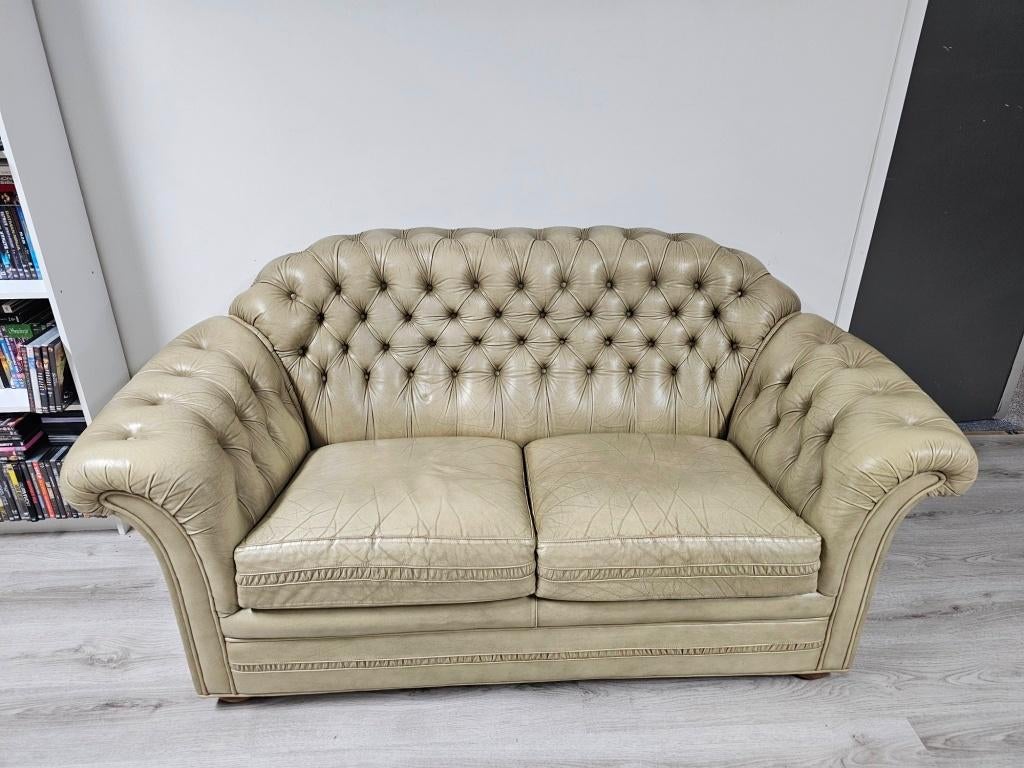 Chesterfield 2-zits bank voor €150,-, Ophalen, Gebruikt, Tweepersoons, 75 tot 100 cm